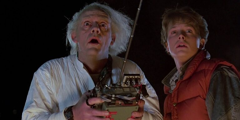 Doc And Marty Looking Off Screen In Back To The Future